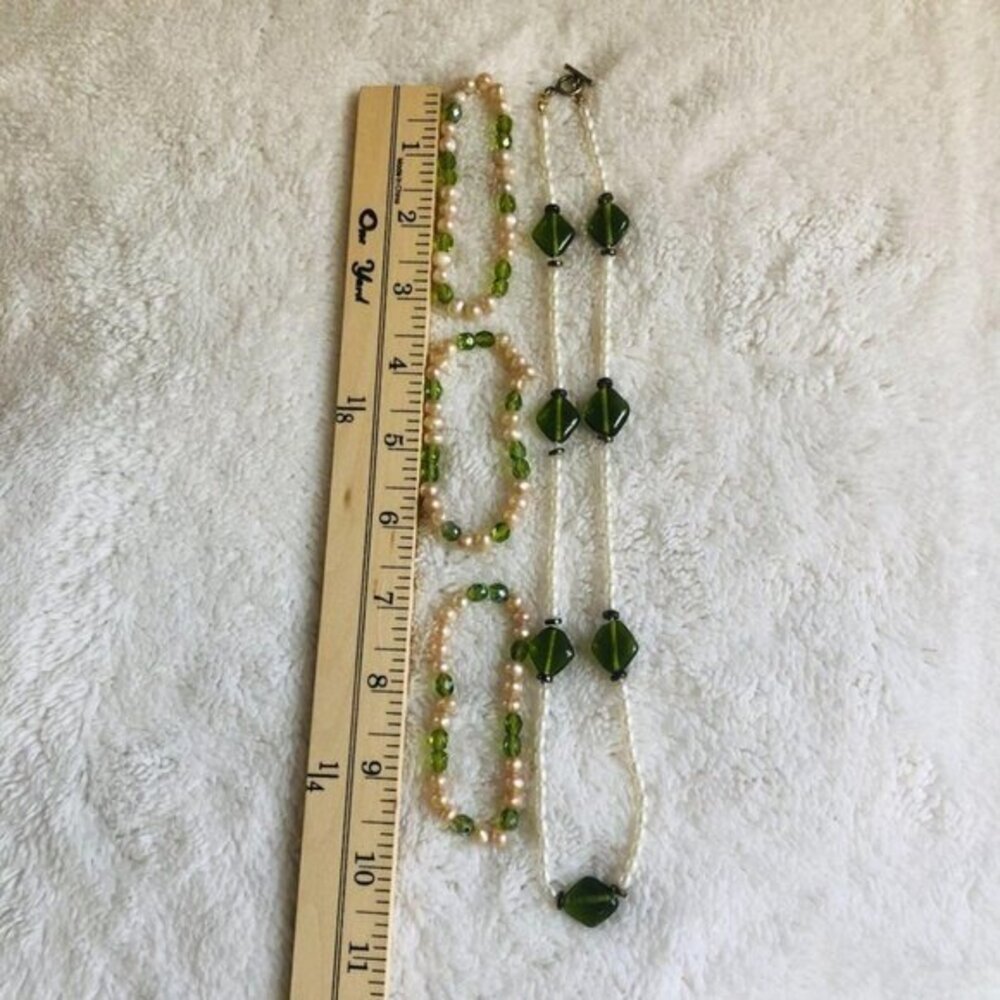 Green Glass & Pearl Jewelry lot (4 pcs) - Picture 4 of 8